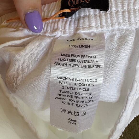 NWT Quince White Linen Mini Shorts Pull On Beach Vacation Elastic Waist Medium - Picture 7 of 8